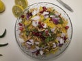 An Indian Breakfast Indori Poha with herbs.