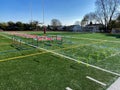 Hurdles set up on a field for stength and agility practice Royalty Free Stock Photo