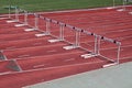 Hurdles on a track and field runway Royalty Free Stock Photo