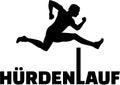 Hurdling silhouette with german word