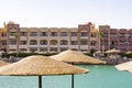 HURGADA, EGYPT-SEPTEMBER 15, 2021: Four-star all-inclusive hotel Royalty Free Stock Photo