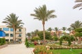 Egyptian garden with flowers in hotel Seagull Beach Resort