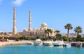 HURGHADA, EGYPT, APRIL 23, 2014: Mosque El Mina Masjid in Hurghada in sunny day, view from the sea