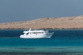 Hurghada, Egypt - August 29, 2021: Cruise yacht in the Red Sea. Boat trip, tourist attractions in Egypt