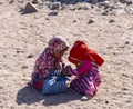 Bedouin children entertain tourists. Kids of the Sahara desert.