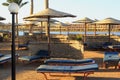 Hurghada. Egypt. December 26, 2014: Empty beach at the resort of Arabia in Hurghada. Summer hammocks and chaise lounges