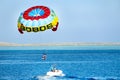 Man is fond of parasailing over Red Sea. Tropical resort in Egypt Royalty Free Stock Photo