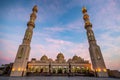 09/11/2018 Hurghada, Egypt, New snow-white mosque Al Mina on the Red Sea coast at dusk and highlighted