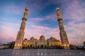 09/11/2018 Hurghada, Egypt, New snow-white mosque Al Mina on the Red Sea coast at dusk and highlighted Royalty Free Stock Photo