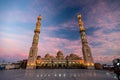 09/11/2018 Hurghada, Egypt, New snow-white mosque Al Mina on the Red Sea coast at dusk and highlighted Royalty Free Stock Photo