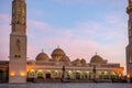 09/11/2018 Hurghada, Egypt, New snow-white mosque Al Mina on the Red Sea coast at dusk and highlighted Royalty Free Stock Photo