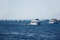 Hurghada, Egypt - October 10 2021: various yachts and vessels in the Red Sea