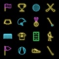 Hurling game icons set vector neon