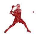 Hurling sport player action. Irish Hurley sport cartoon graphic vector.