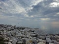 Huron Lake Sunset Goderich beach stones clear water evening Ontario Canada landscape Royalty Free Stock Photo