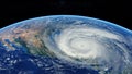 hurricane approaching the American continent visible above the Earth, a view from the satellite. Elements of this image furnished