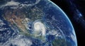 hurricane approaching the American continent visible above the Earth, a view from the satellite.