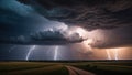 Hurricane clouds and lightning against the horizon