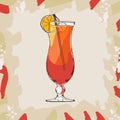 Hurricane cocktail illustration. Alcoholic bar drink hand drawn vector. Pop art