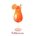 Hurricane cocktail. Summer, tropical refreshing cocktail with orange. Vector illustration