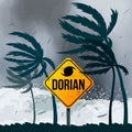 Hurricane Dorian in the USA. Tornado in America on the ocean against the backdrop of the beach and palm trees