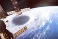 Hurricane eye, seen from the International Space Station, collage. Royalty Free Stock Photo