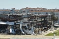 Hurricane Ian destroyed boat station in Florida coastal area. Natural disaster and its consequences