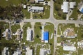 Hurricane Ian destroyed homes in Florida residential area. Natural disaster and its consequences