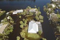 Hurricane Ian flooded houses in Florida residential area. Natural disaster and its consequences