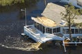 Hurricane Ian flooded houses in Florida residential area. Natural disaster and its consequences