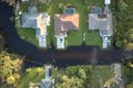 Hurricane Ian flooded houses in Florida residential area. Natural disaster and its consequences