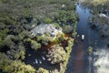 Hurricane Ian flooded houses in Florida residential area. Natural disaster and its consequences