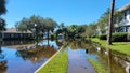 Hurricane Ian flooded houses in Orlando Florida UCF residential area.