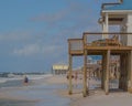 Hurricane Ida eroded beach sand from the stilts of homes on the Gulf of Mexico, Dauphin Island, Mobile County, Alabama