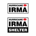 Hurricane Irma Shelter Box Sticker or Stamp. Hurricane indication. Graphic banner of hurricane warning