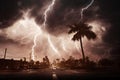 Hurricane with lightnings in town Royalty Free Stock Photo