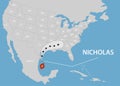 Hurricane Nicholas moves into the USA. World map. Vector illustration. EPS 10