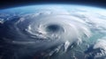Hurricane over the Atlantic. Satellite view. The eye of the hurricane. View from outer space created with Generative AI