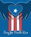 Hurricane relief for Puerto Rico design. Puerto Rican flag with hands forming a heart shape.