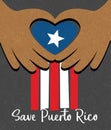 Hurricane relief for Puerto Rico design. Puerto Rican flag with hands forming a heart shape.