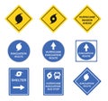 Hurricane road signs, danger alert vector symbols