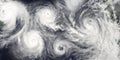 Hurricane season. Collage of a riot of hurricanes due to catastrophic climate change. Satellite view Royalty Free Stock Photo