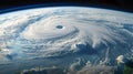 Hurricane spinning in the ocean. Damage and devastations caused by hurricanes and climate change Royalty Free Stock Photo