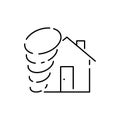 Hurricane, storm or tornado damage house insurance line icon. For mobile concept and web design. Disaster vector. Symbol, logo