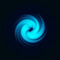 Hurricane, swirl, abstract spiral shape of circles , blue vector illustration on black background. Royalty Free Stock Photo