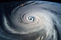 Hurricane or typhoon in the ocean. Powerful storm influenced by climate change. Generative AI