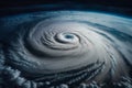 Hurricane or typhoon in the ocean. Powerful storm influenced by climate change. Generative AI