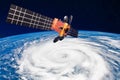 Hurricane, typhoon over planet Earth - satellite above the Earth makes measurements of the weather parameters.. Elements of this i