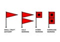 Hurricane warning flag icon set.