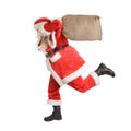 Hurried Santa Claus is running fast